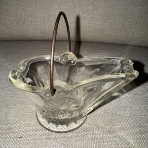 Vintage Glass Art Deco Ashtray Bucket With Handle